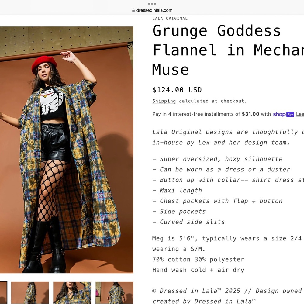 Lala Original Grunge Flannel Dress S/M